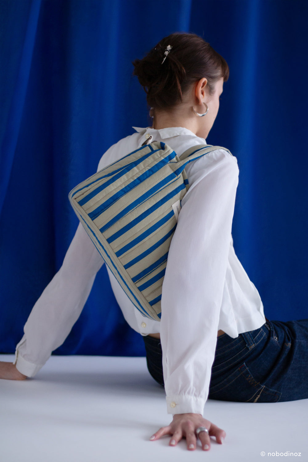 Nobodinoz - Stories Limited Edition Stroller Organiser - Green Blue Stripes - Mabel & Fox