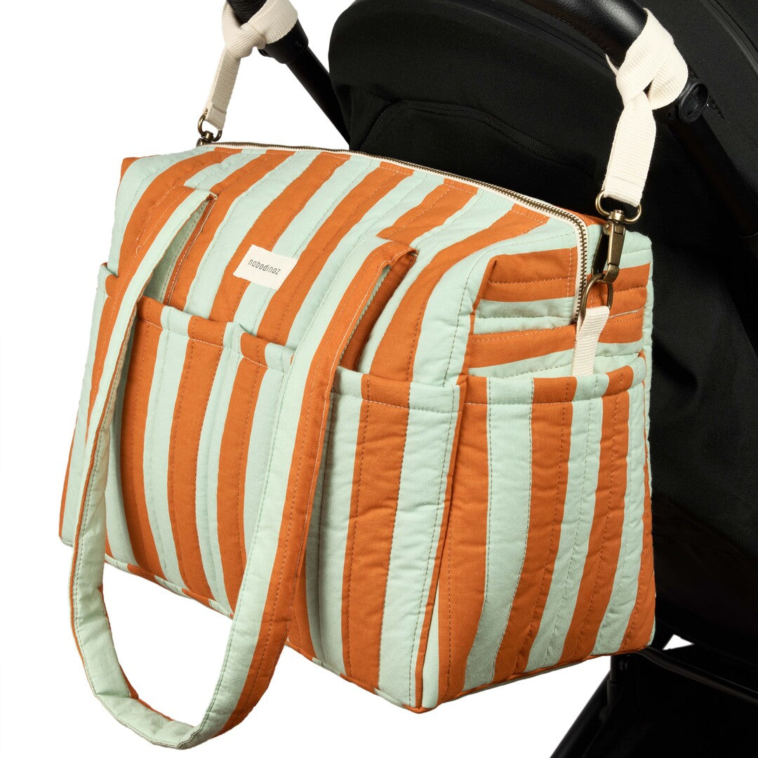 Nobodinoz - Stories Limited Edition Stroller Bag - Green Orange Stripes - Mabel & Fox
