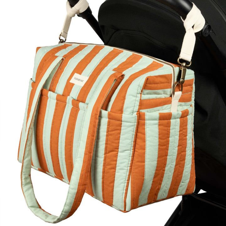 Nobodinoz - Stories Limited Edition Stroller Bag - Green Orange Stripes - Mabel & Fox