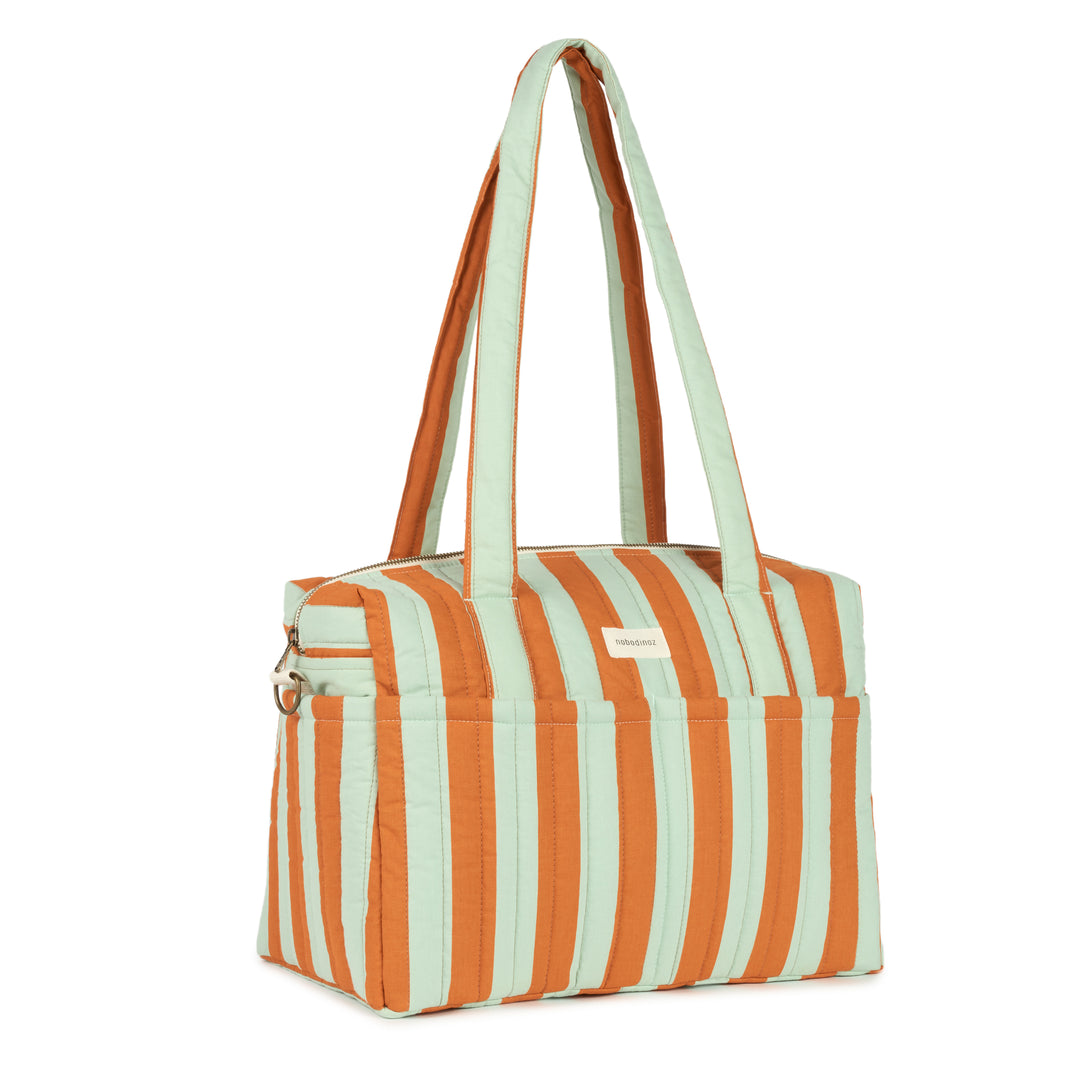 Nobodinoz - Stories Limited Edition Stroller Bag - Green Orange Stripes - Mabel & Fox