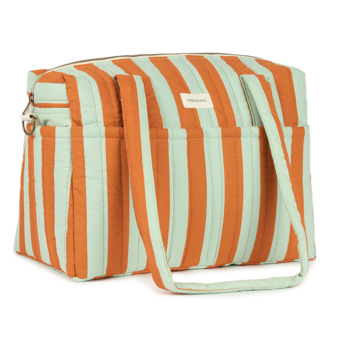 Nobodinoz - Stories Limited Edition Stroller Bag - Green Orange Stripes - Mabel & Fox