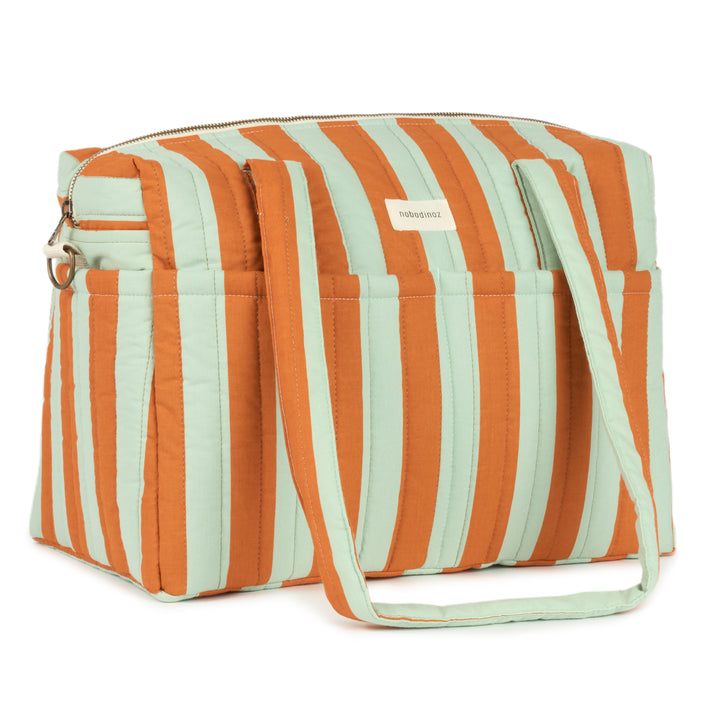 Nobodinoz - Stories Limited Edition Stroller Bag - Green Orange Stripes - Mabel & Fox