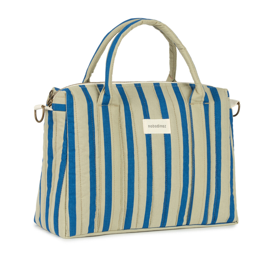 Nobodinoz - Stories Limited Edition Stroller Organiser - Green Blue Stripes - Mabel & Fox