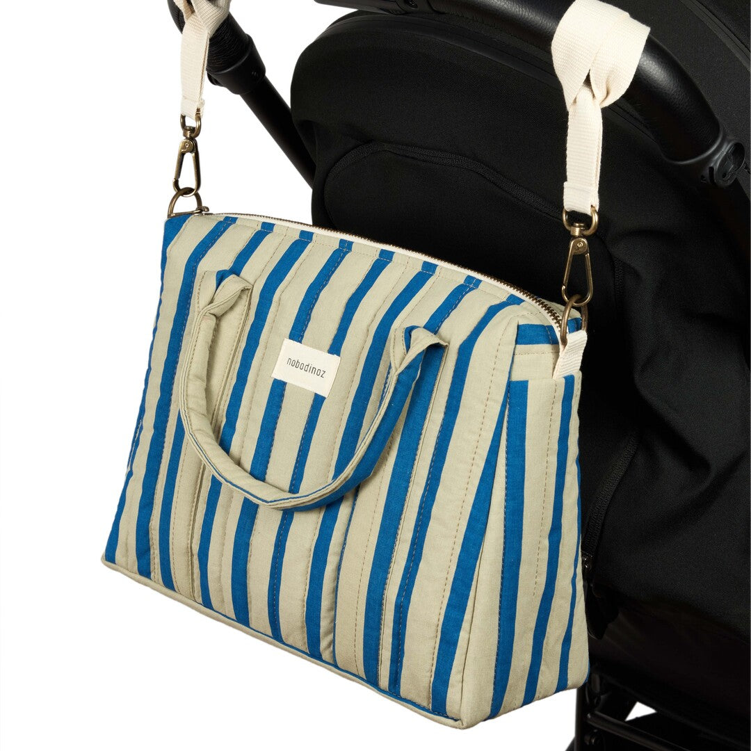 Nobodinoz - Stories Limited Edition Stroller Organiser - Green Blue Stripes - Mabel & Fox