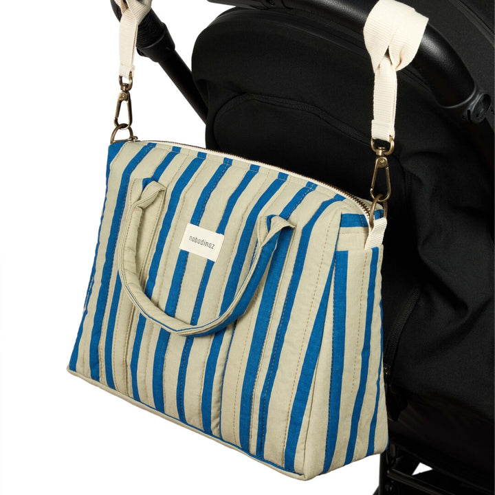 Nobodinoz - Stories Limited Edition Stroller Organiser - Green Blue Stripes - Mabel & Fox