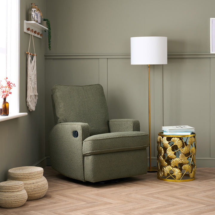 OBaby - Madison Swivel Glider Recliner Chair - Teddy Fabric - Olive - Mabel & Fox