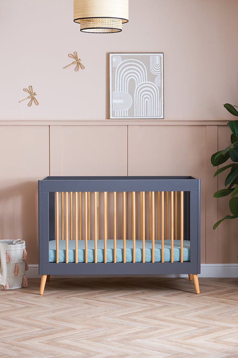 OBaby - Maya Mini Cot Bed - Slate with Natural - Mabel & Fox