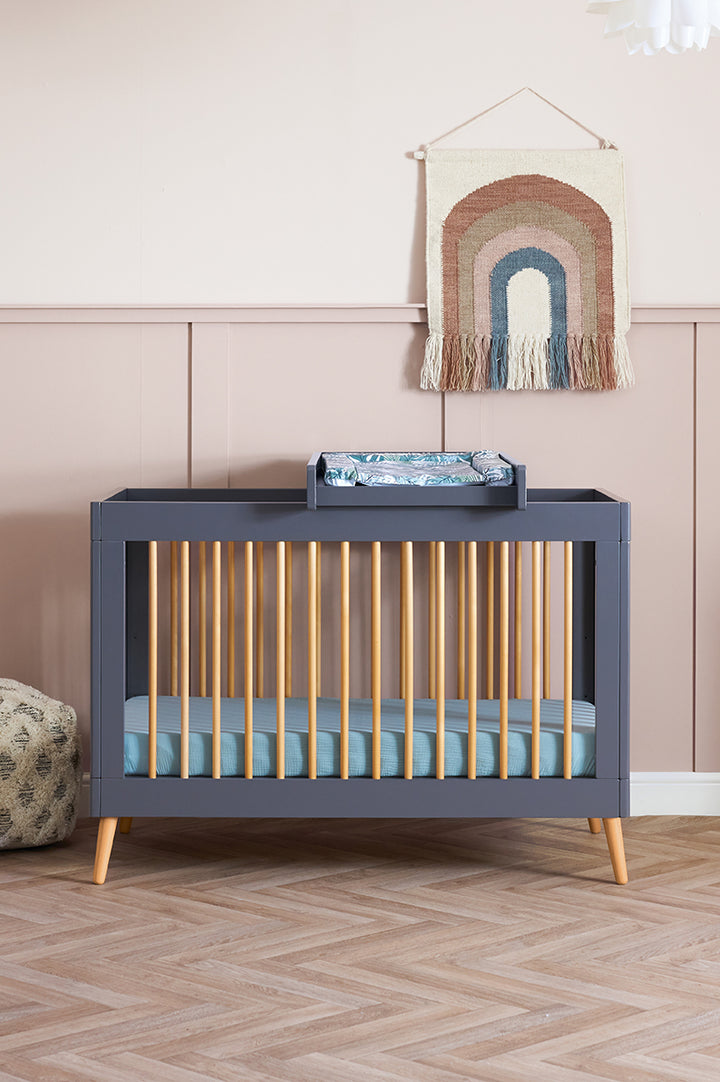 OBaby - Maya Mini Cot Bed - Slate with Natural - Mabel & Fox