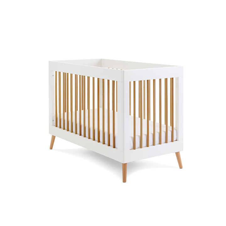 OBaby - Maya Mini Cot Bed - White with Natural - Mabel & Fox