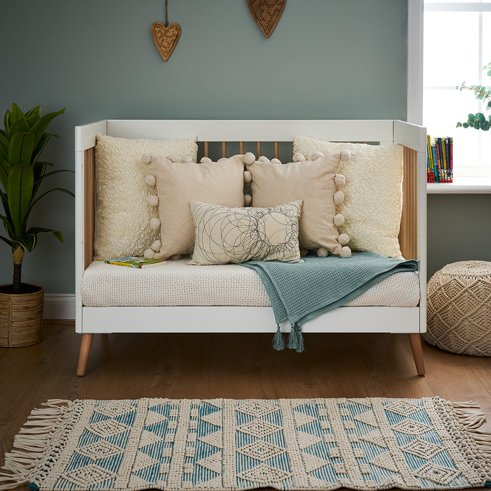 OBaby - Maya Mini Cot Bed - White with Natural - Mabel & Fox