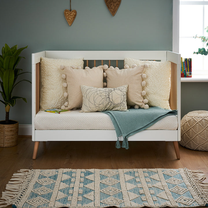 OBaby - Maya Mini Cot Bed - White with Natural - Mabel & Fox