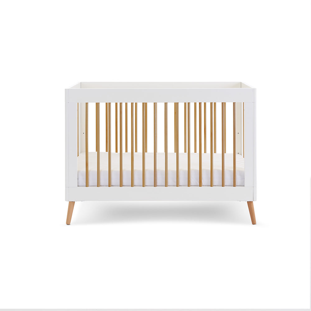 OBaby - Maya Mini Cot Bed - White with Natural - Mabel & Fox