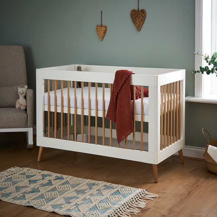 OBaby - Maya Mini Cot Bed - White with Natural - Mabel & Fox