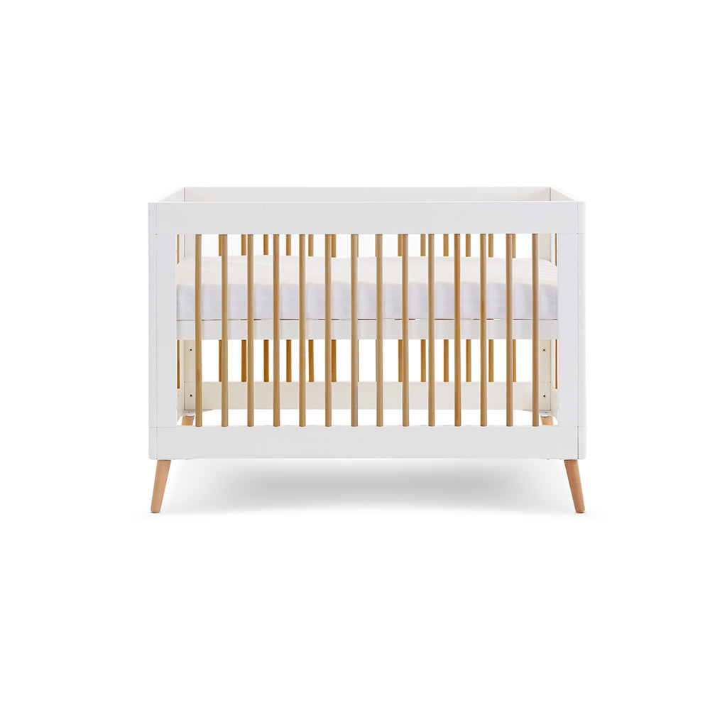 OBaby - Maya Mini Cot Bed - White with Natural - Mabel & Fox