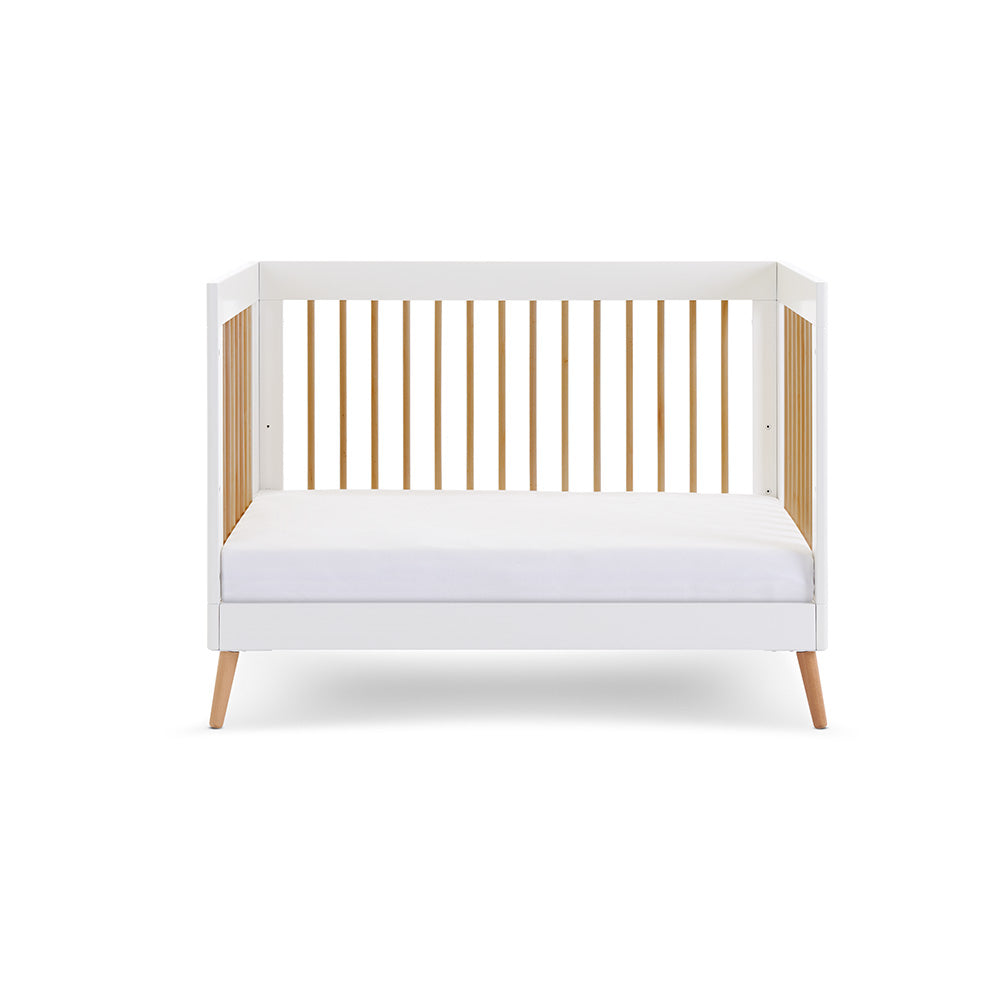 OBaby - Maya Mini Cot Bed - White with Natural - Mabel & Fox