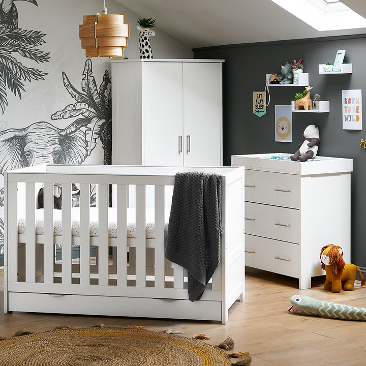 OBaby - Nika 3 Piece Room Set & Underdrawer - White Wash - Mabel & Fox
