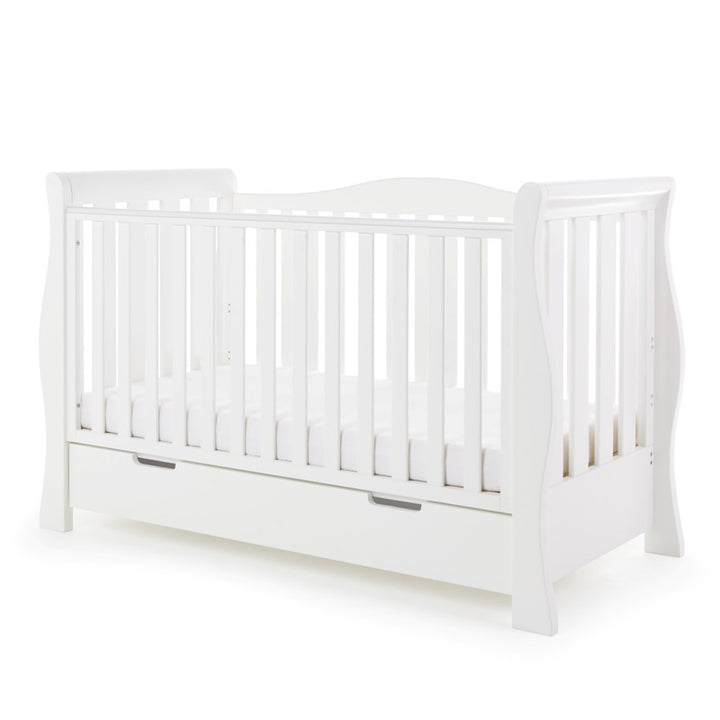 OBaby - Stamford Luxe Cot Bed & Moisture Management Mattress - White - Mabel & Fox