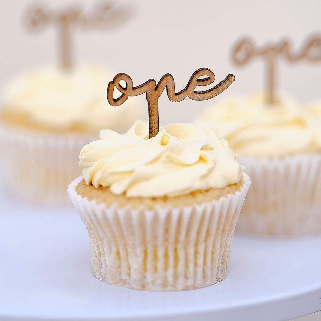 Ginger Ray - Wooden Cupcake Toppers - 'One' 1st Birthday (6 Pack)