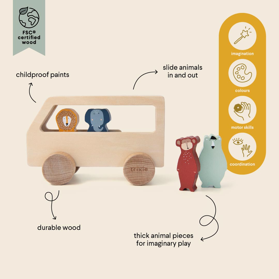 Trixie - Wooden Animal Bus - All Animals