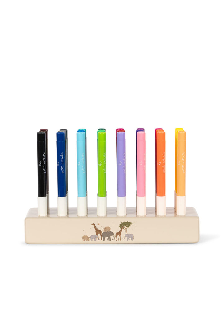 Konges Slojd - Markers In Wooden Block 24 Peice Set - Safari