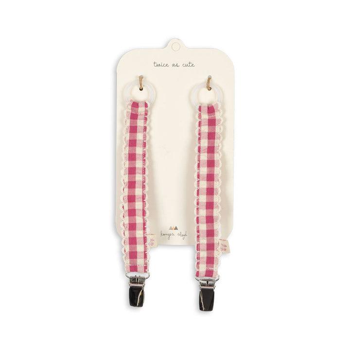 Konges Slojd - Pacifier Clip - Bubblegum Check (2 Pack)