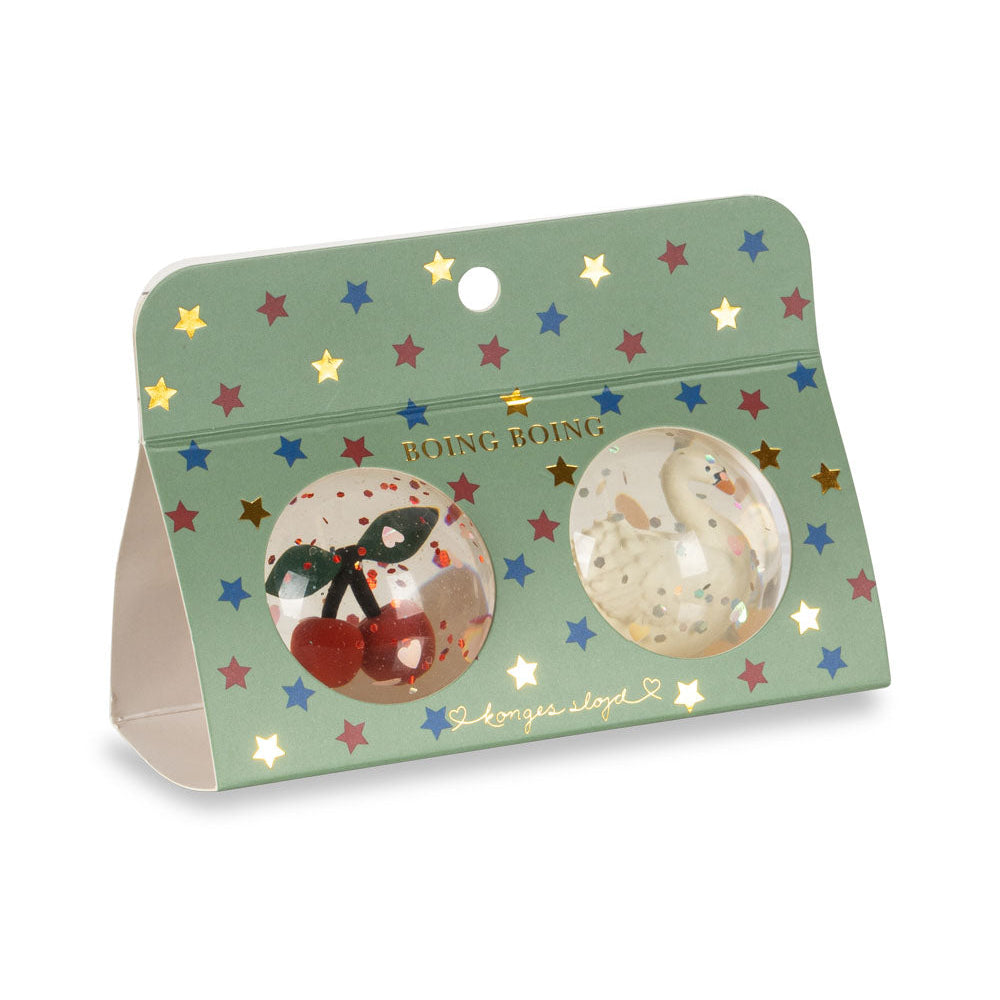 Konges Slojd – Bouncing Balls – Cherry/Swan (2 Pack) - Mabel & Fox