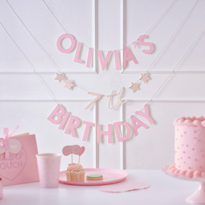 Ginger Ray - Customisable Happy Birthday Bunting - Pink
