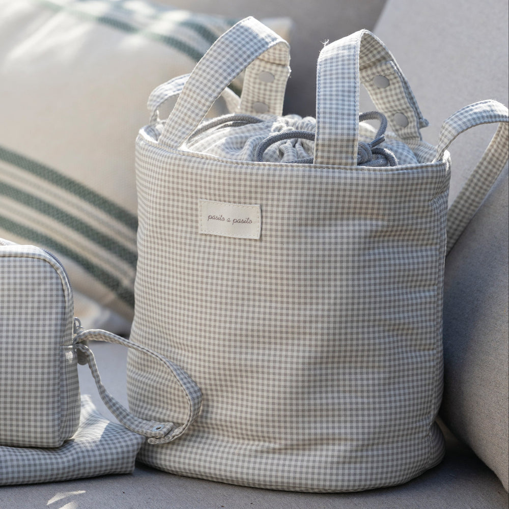 Pasito a Pasito - Bucket Bag - Little Bloom Vichy Grey - Mabel & Fox