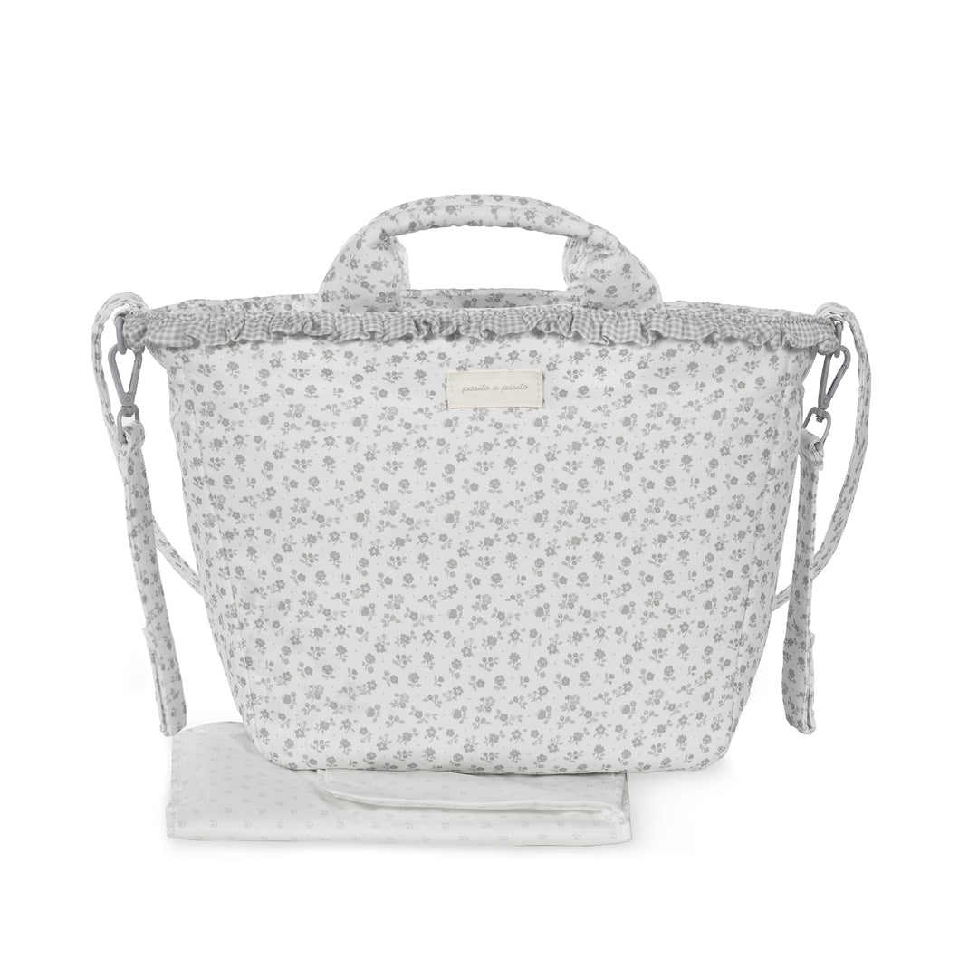 Pasito a Pasito - Changing Bag - Little Bloom Flowers Grey - Mabel & Fox