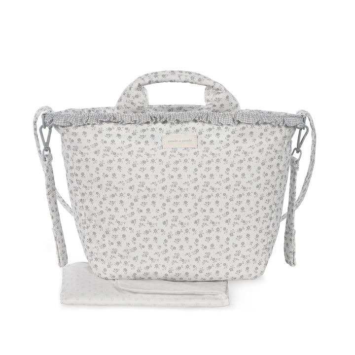 Pasito a Pasito - Changing Bag - Little Bloom Flowers Grey - Mabel & Fox