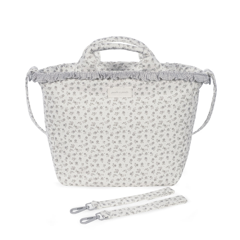 Pasito a Pasito - Changing Bag - Little Bloom Flowers Grey - Mabel & Fox