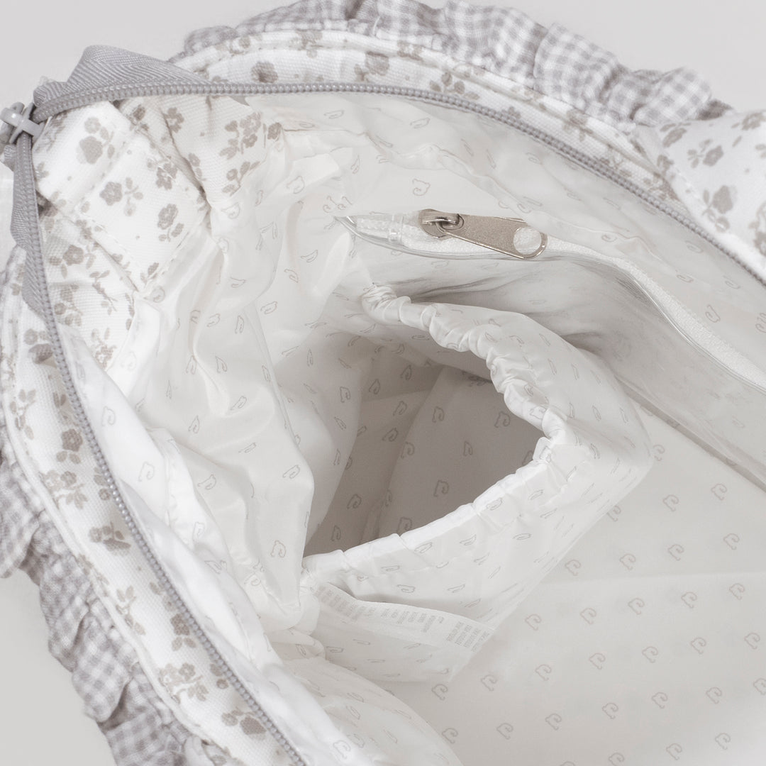 Pasito a Pasito - Changing Bag - Little Bloom Flowers Grey - Mabel & Fox