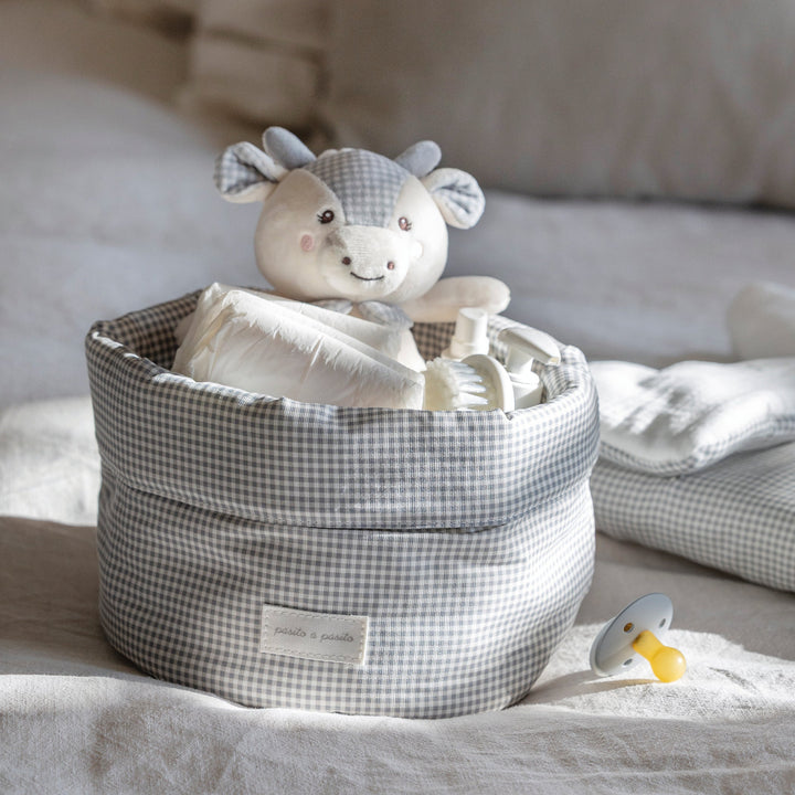 Pasito a Pasito - Organiser Basket - Little Bloom Vichy Grey - Mabel & Fox