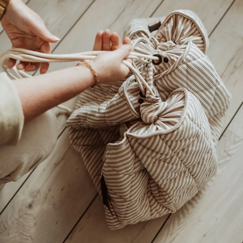 Play & Go - Soft Organic Playmat - Blue Stripes - Mabel & Fox