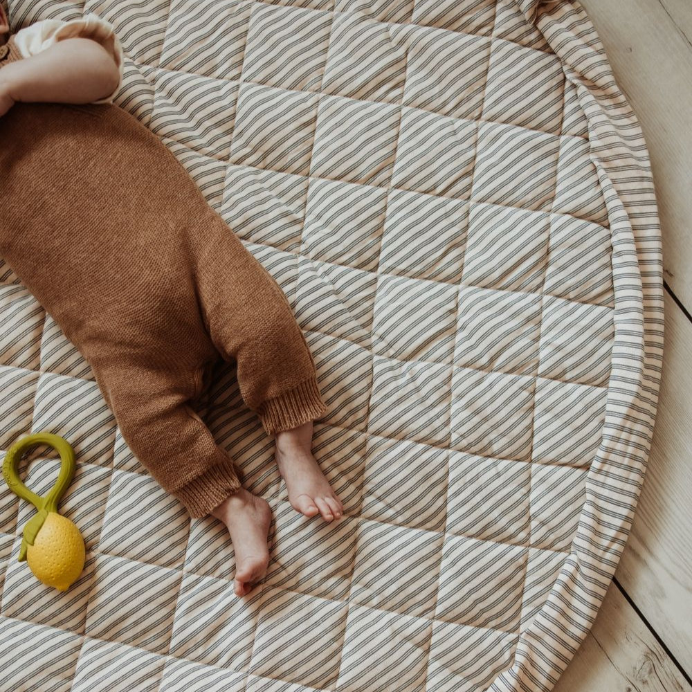 Play & Go - Soft Organic Playmat - Blue Stripes - Mabel & Fox