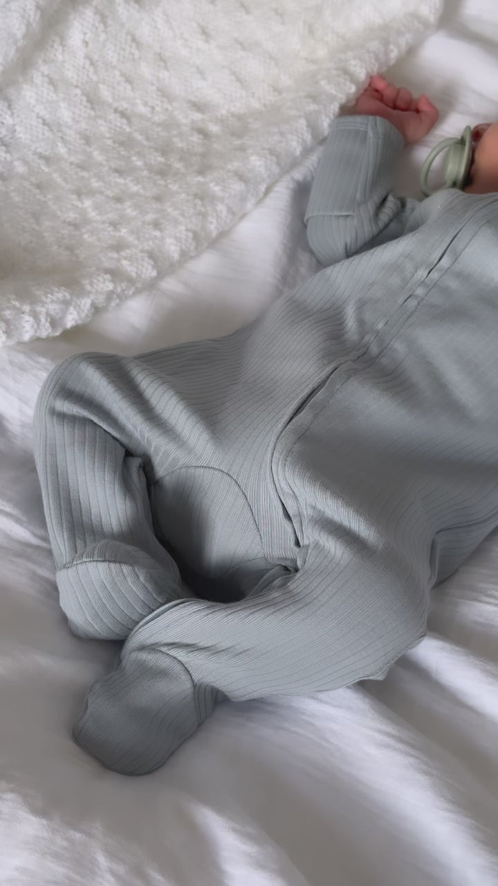 Mabel & Fox - Ribbed Cotton Sleepsuit - Cool Blue
