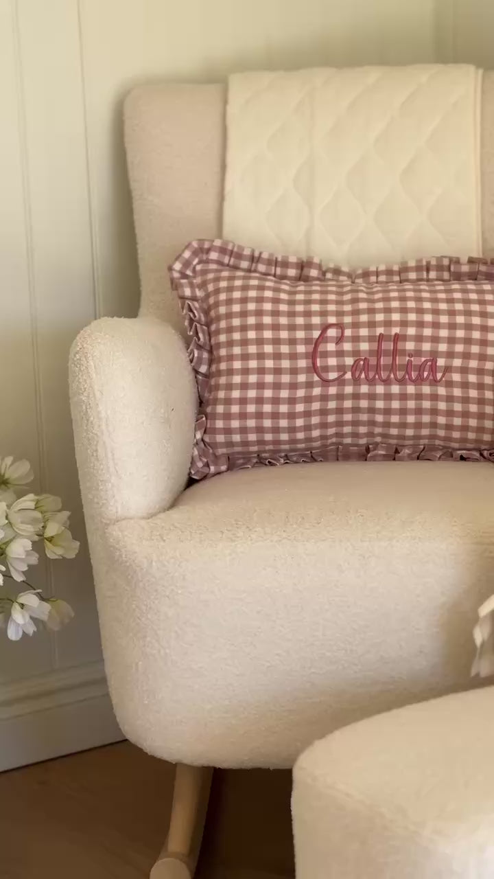 Mabel & Fox - Personalised Gingham Ruffle Cushion Cover - Pink