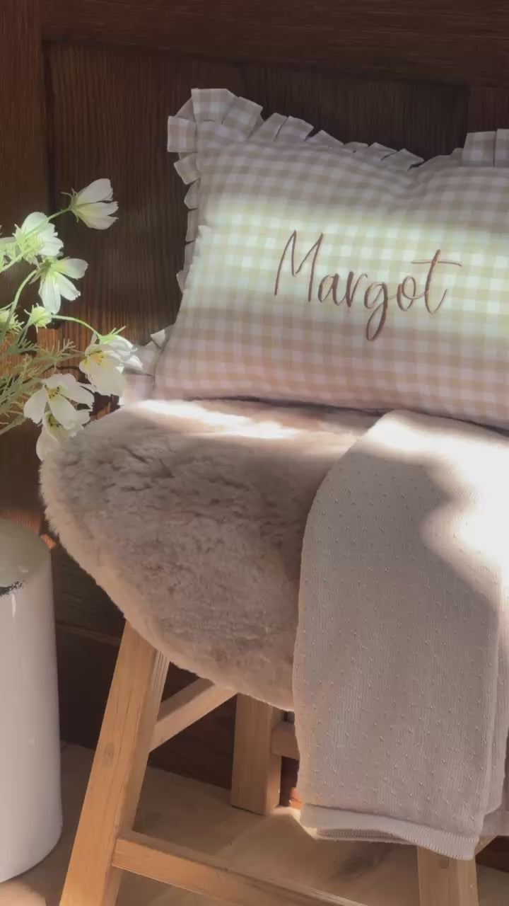 Mabel & Fox - Gingham Ruffle Cushion Cover - Beige