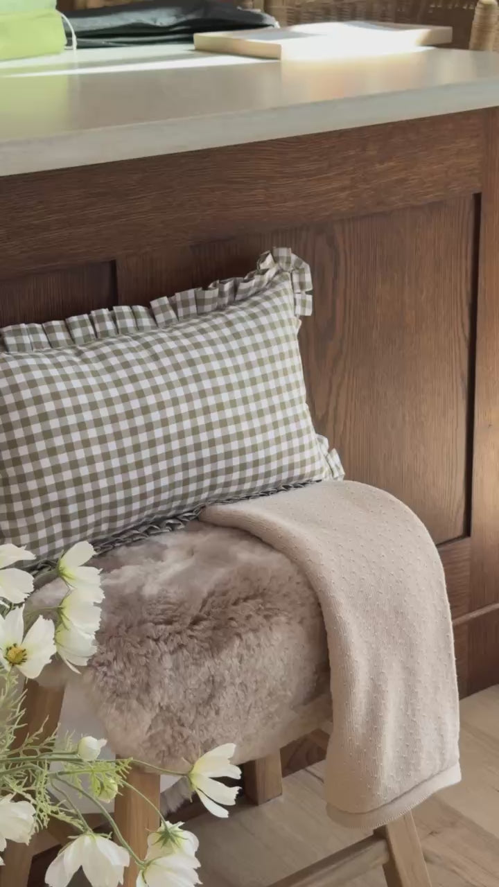 Mabel & Fox - Gingham Ruffle Cushion Cover - Olive Green