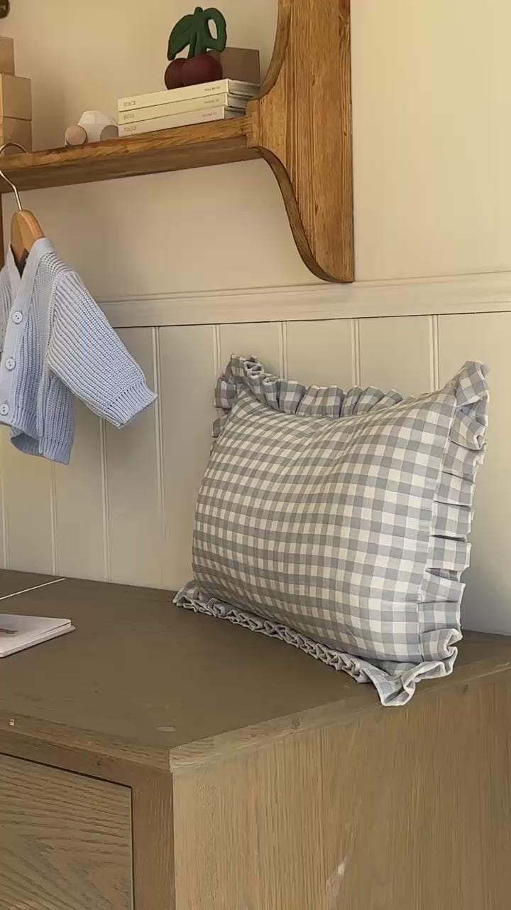 Mabel & Fox - Gingham Ruffle Cushion Cover - Blue