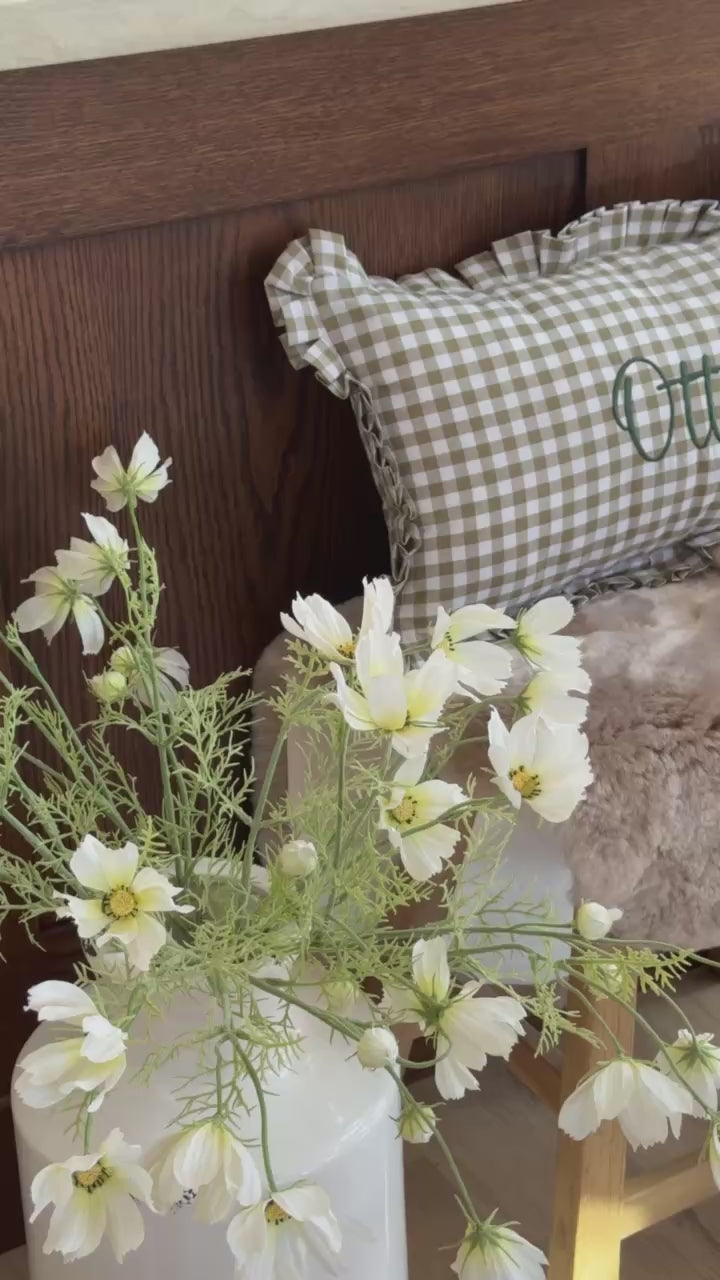 Mabel & Fox - Personalised Gingham Ruffle Cushion Cover - Olive Green