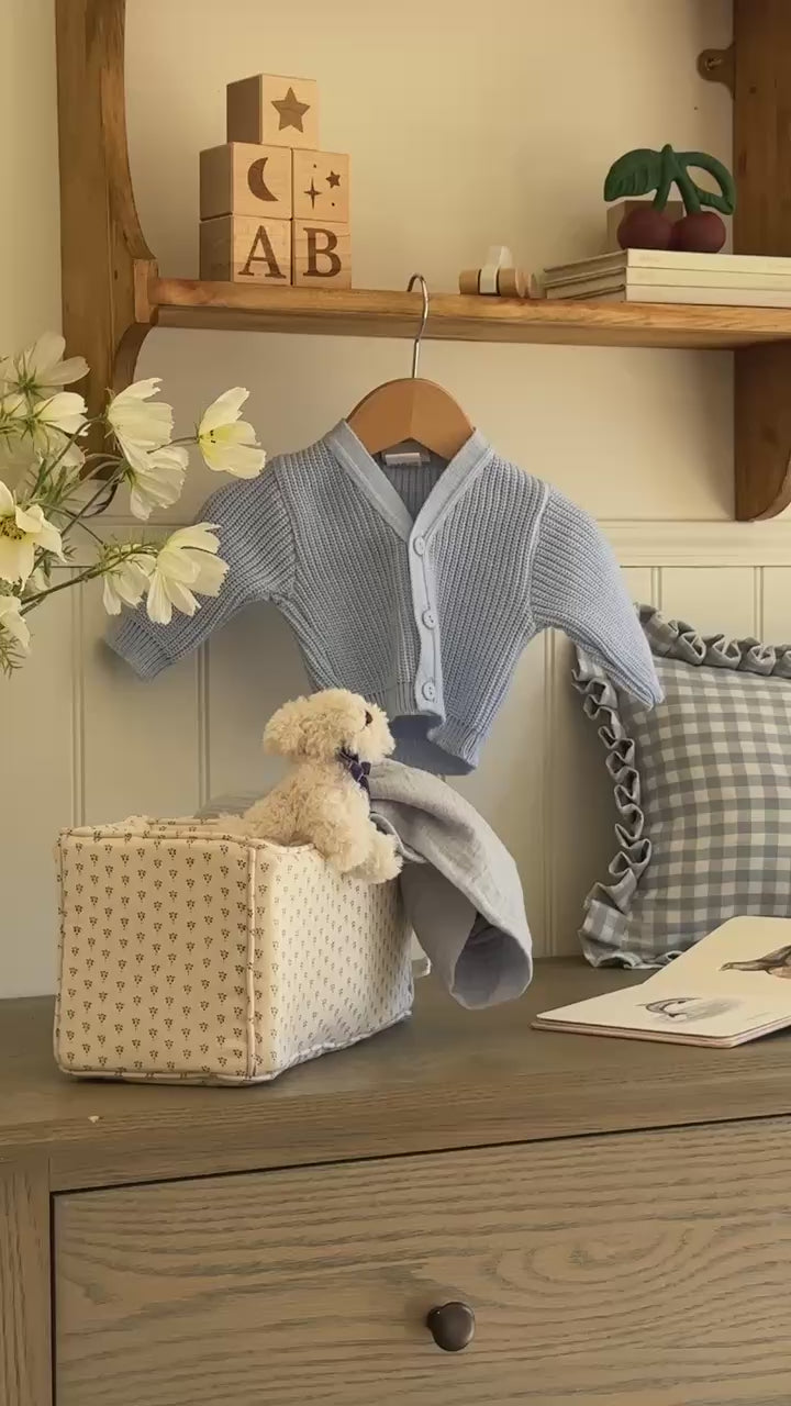 Mabel & Fox - Personalised Gingham Ruffle Cushion Cover - Blue