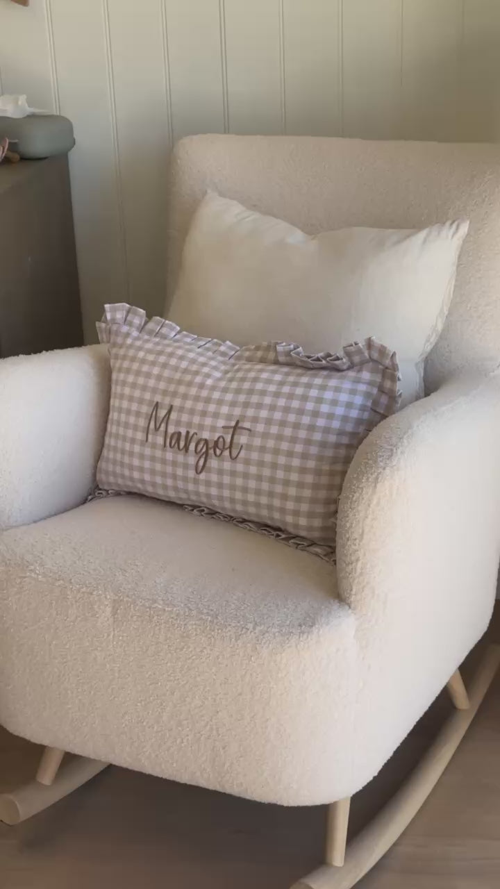 Mabel & Fox - Gingham Ruffle Cushion Cover - Beige