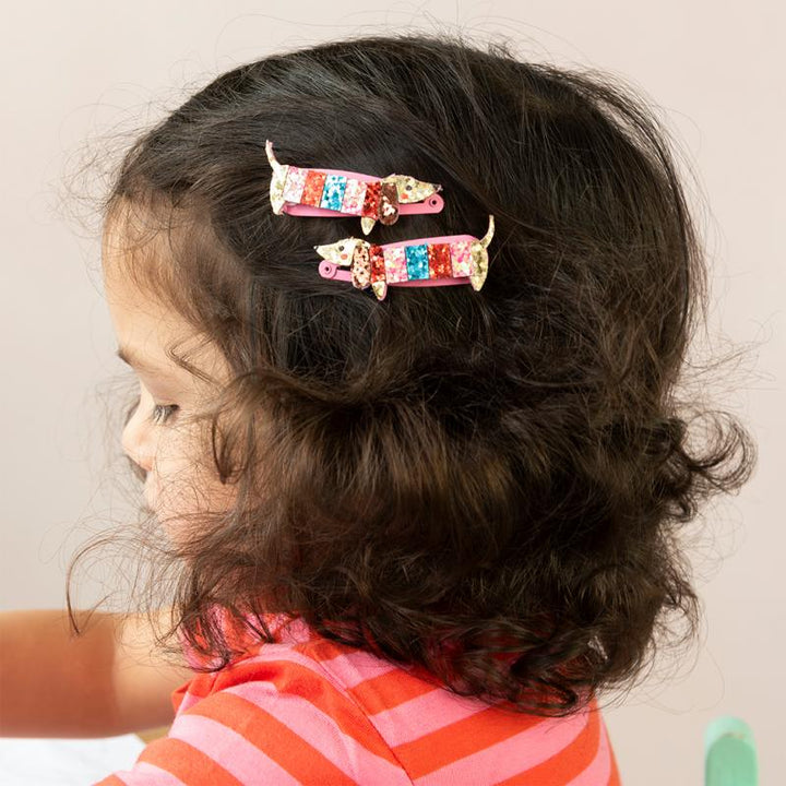 Rex London - Sausage Dog Glitter Hair Clips - Mabel & Fox