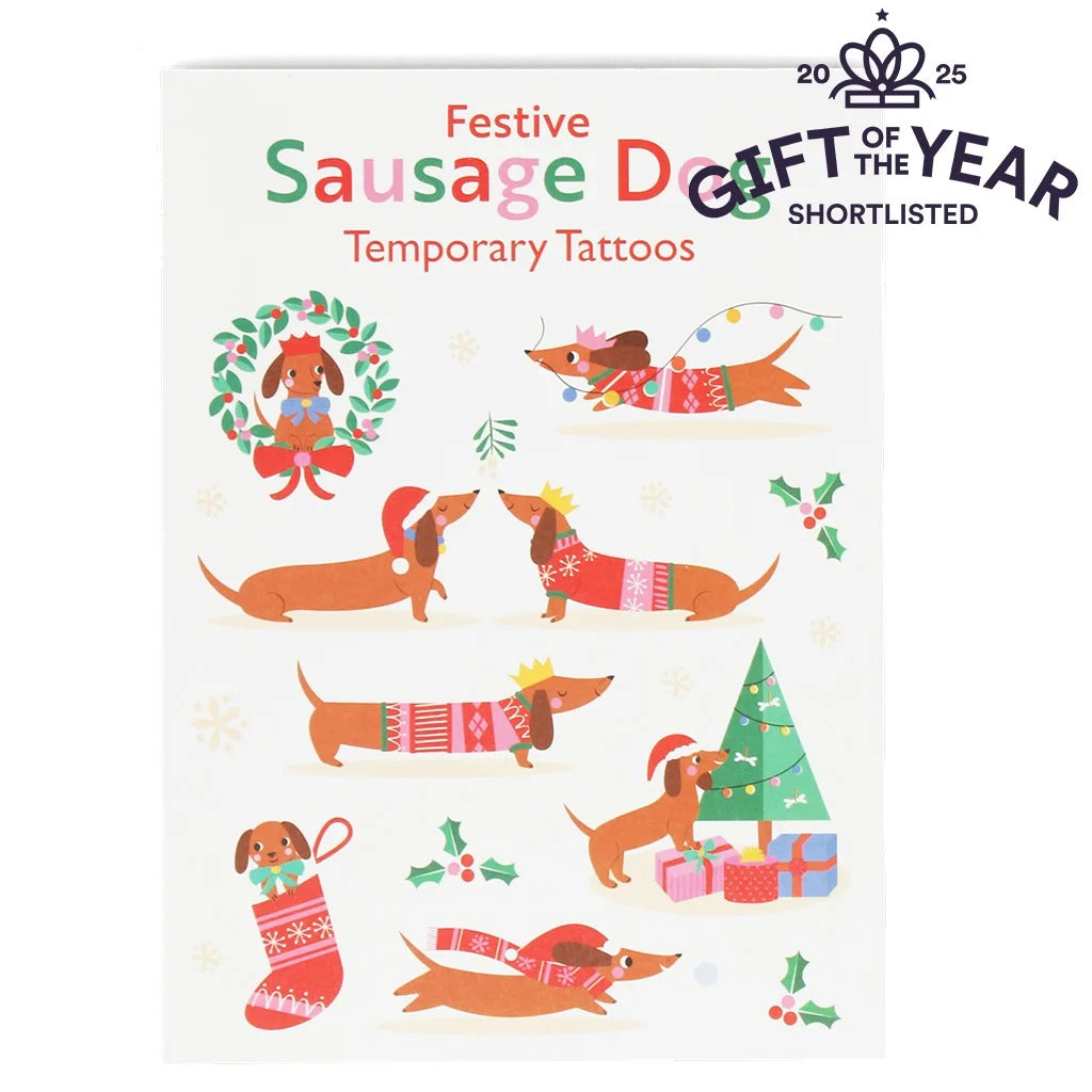 Rex London - Temporary Tattoos - Festive Sausage Dog - Mabel & Fox