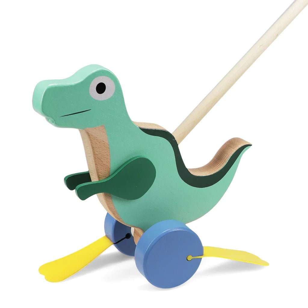 Rex London - Traditional Wooden Push Along- Flapping Dinosaur - Mabel & Fox