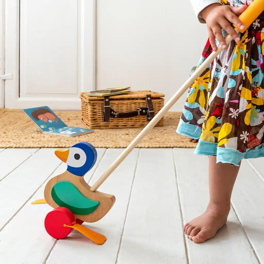 Rex London - Traditional Wooden Push Along - Flapping Duck - Mabel & Fox