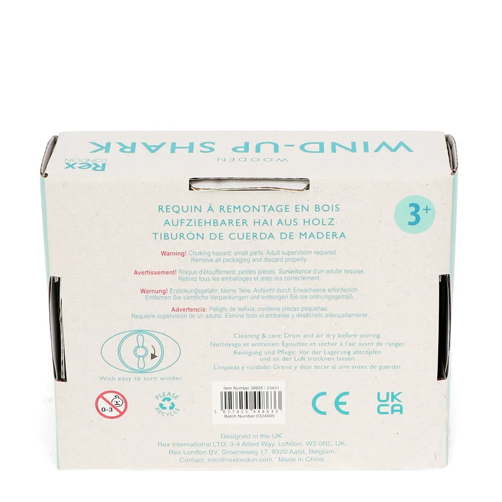 Rex London - Traditional Wooden Wind Up Bath Toy - Shark - Mabel & Fox