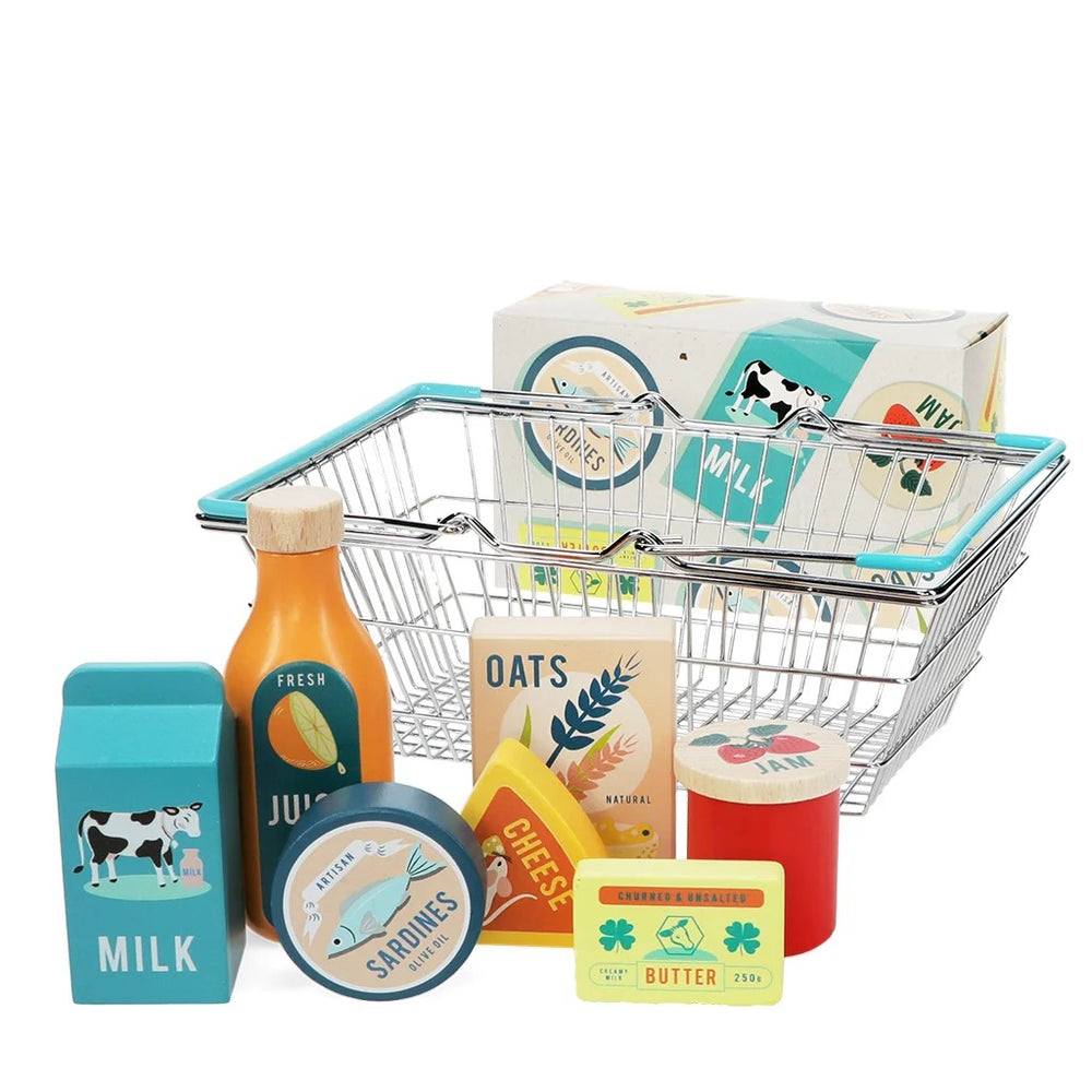 Rex London - Wooden Shopping Playset With Basket - Mabel & Fox