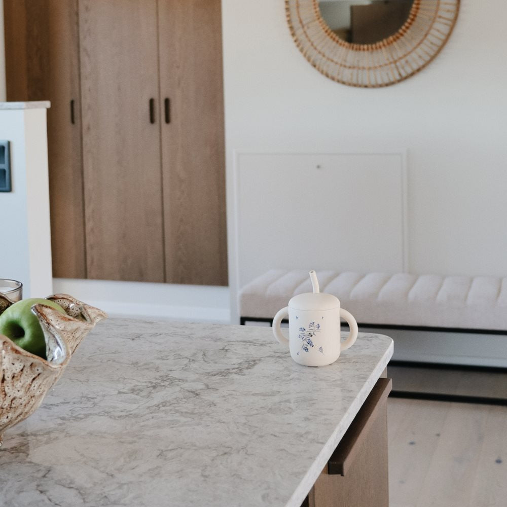 Mushie - Silicone Training Cup + Straw - Lilac Flowers - Mabel & Fox